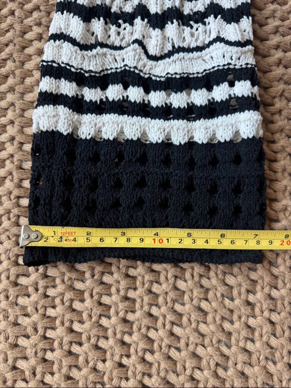 ZARA Black & White Open-Knit Striped Crochet Crop Sweater Top Women’s Size Small